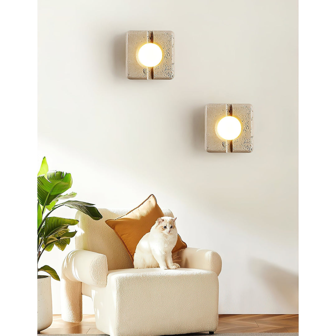 Kosmo Lampe Murale Style Minimaliste Moderne en Travertin Transparent - Neutralighting
