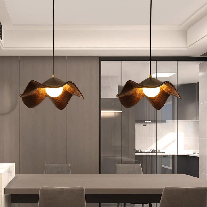 Brioce Suspension avec abat-jour en résine blanc et noyer pour salon et salle à manger - Neutralighting