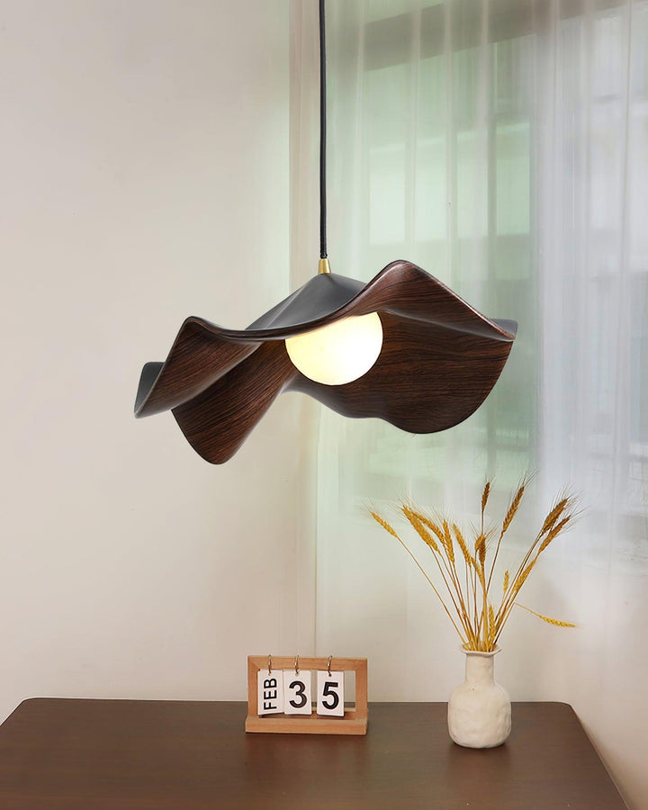Brioce Suspension avec abat-jour en résine blanc et noyer pour salon et salle à manger - Neutralighting