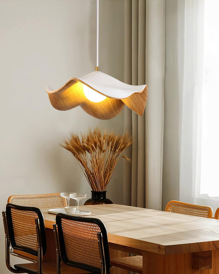 Brioce Suspension avec abat-jour en résine blanc et noyer pour salon et salle à manger - Neutralighting