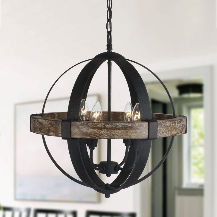 Luxe Lampe Pendante en Métal et Bois Industriel Vintage - Neutralighting