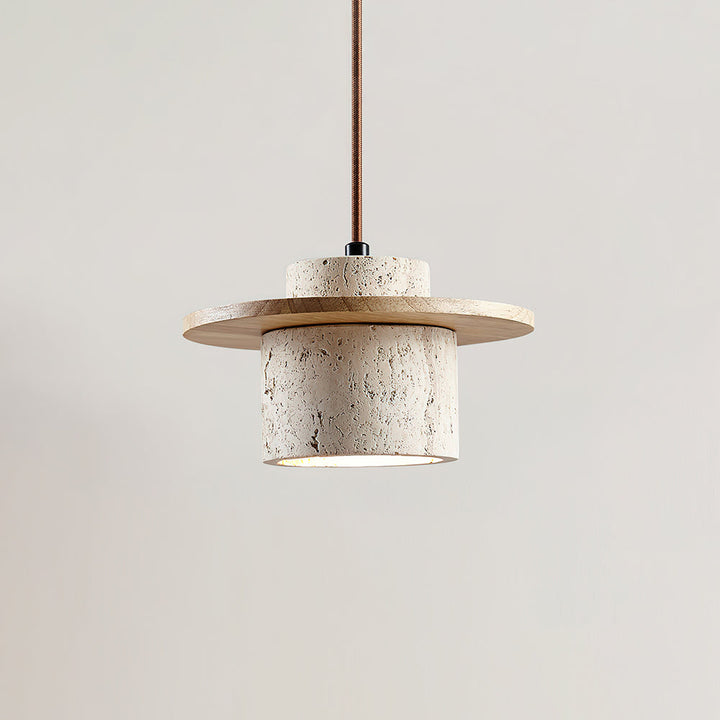 Disque Lampe Pendante Cylindre en Travertin en Bois de Noyer Artisanal - Neutralighting