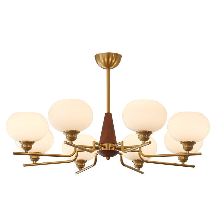Lustra Chandelier en Noyer avec Globes en Verre Opale - Neutralighting