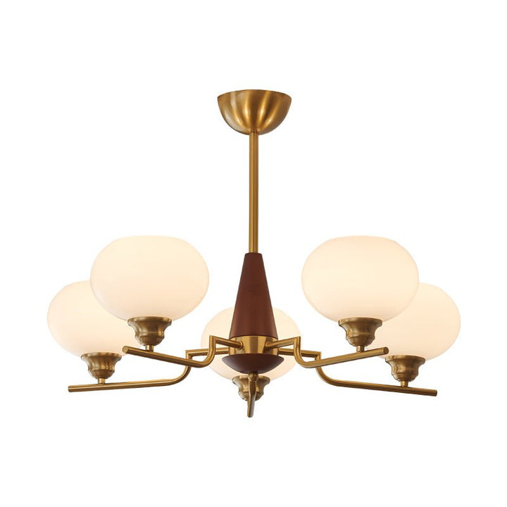 Lustra Chandelier en Noyer avec Globes en Verre Opale - Neutralighting