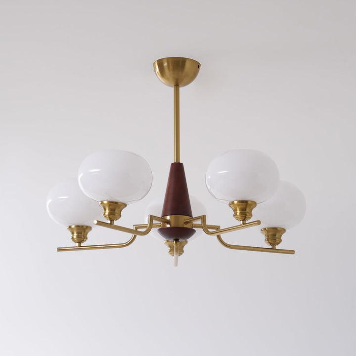 Lustra Chandelier en Noyer avec Globes en Verre Opale - Neutralighting