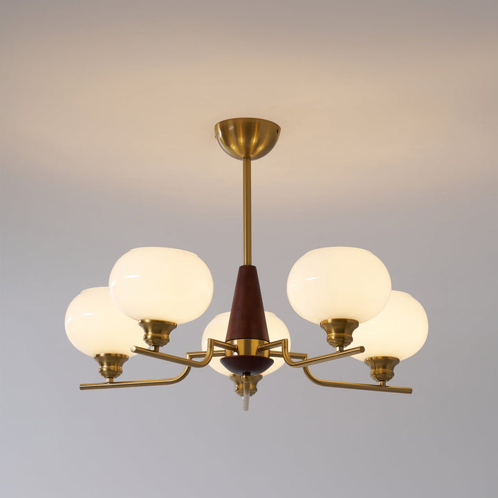 Lustra Chandelier en Noyer avec Globes en Verre Opale - Neutralighting