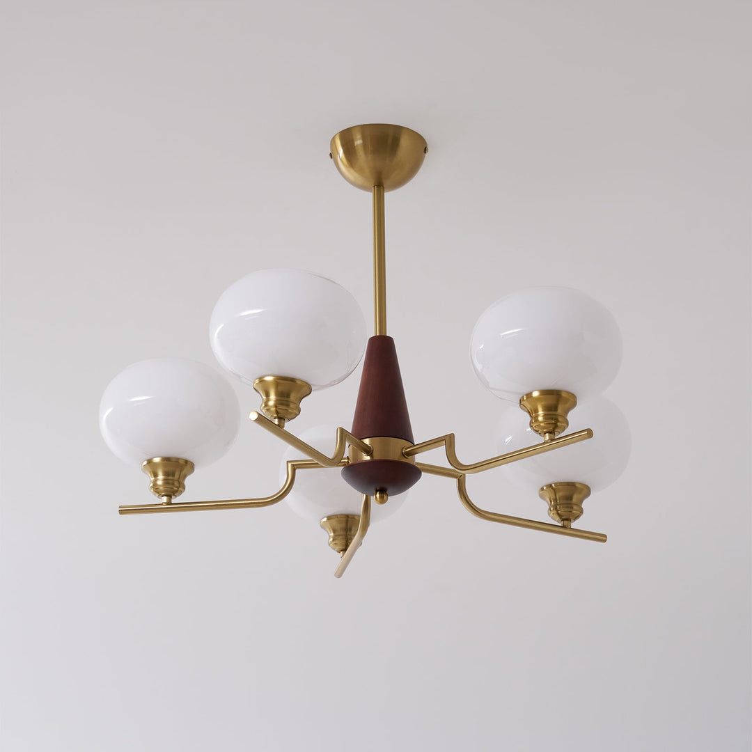 Lustra Chandelier en Noyer avec Globes en Verre Opale - Neutralighting