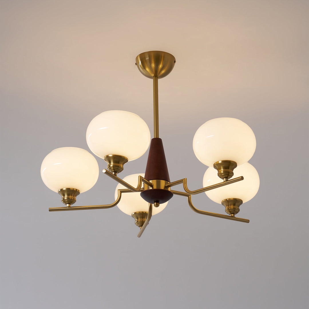 Lustra Chandelier en Noyer avec Globes en Verre Opale - Neutralighting