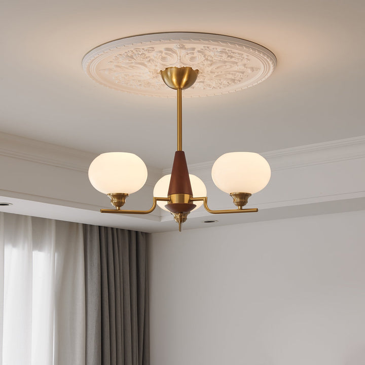 Lustra Chandelier en Noyer avec Globes en Verre Opale - Neutralighting