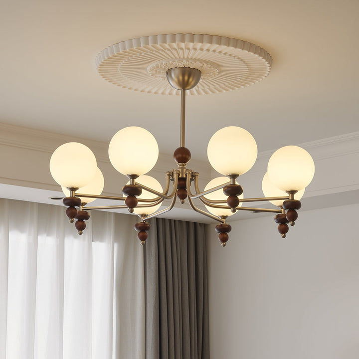 Cemarus Chandelier Sphère Bois Noyer Verre Traditionnel - Neutralighting
