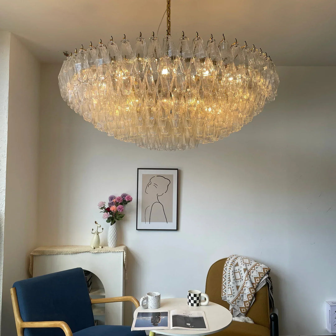 Aurora Chandelier en Verre Murano Transparent Polyèdre Vintage - Neutralighting