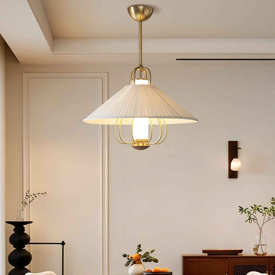 Lustra Suspension en Tissu Doré LED pour Salle à Manger - Neutralighting