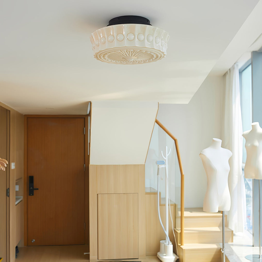 Solara Plafonnier en Verre Blanc Floral pour Salon - Neutralighting
