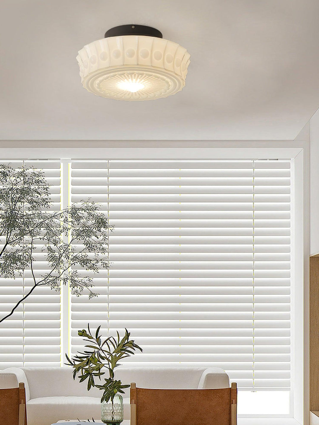 Solara Plafonnier en Verre Blanc Floral pour Salon - Neutralighting