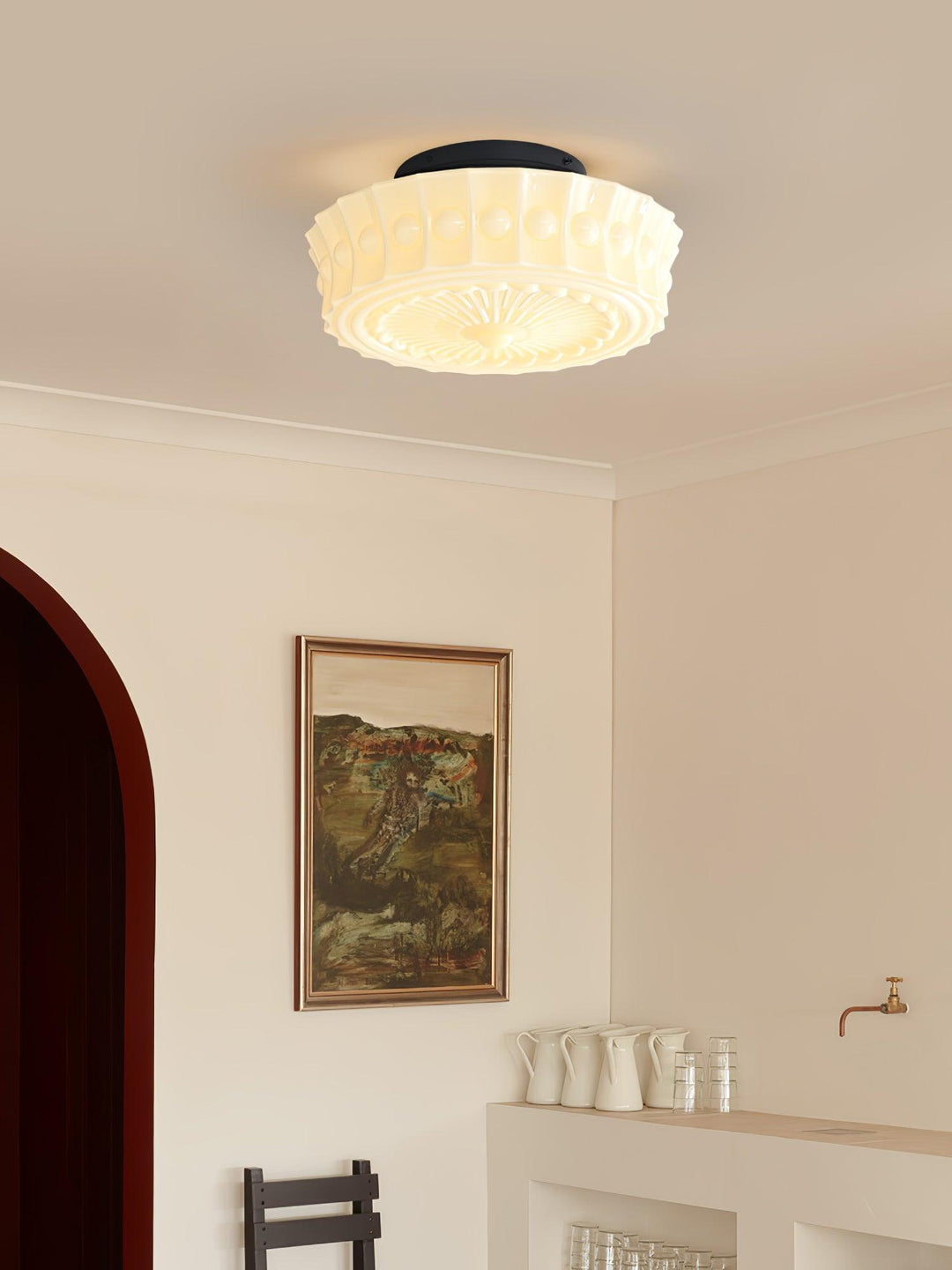 Solara Plafonnier en Verre Blanc Floral pour Salon - Neutralighting