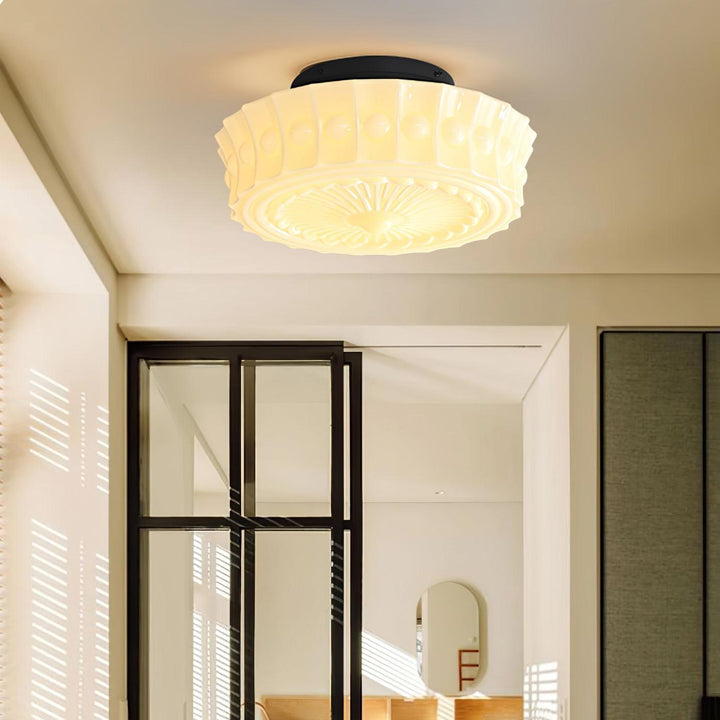 Solara Plafonnier en Verre Blanc Floral pour Salon - Neutralighting