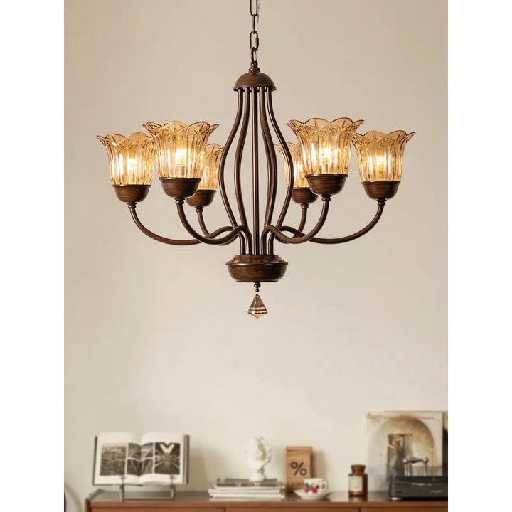 Brume Lustre Vintage Industriel Métal Verre Ambre - Neutralighting