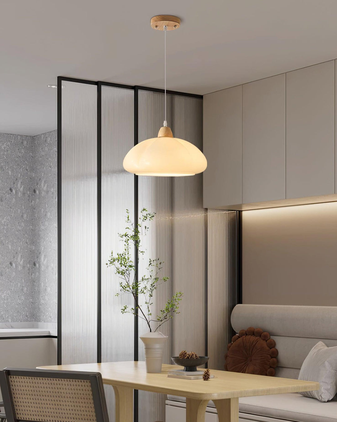 Suspension Arrondi Verre Ombre Bois Espiègle Moderne - Neutralighting