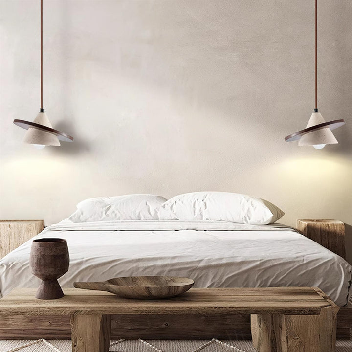 Ritta Suspension Bois Disque Travertin - Neutralighting