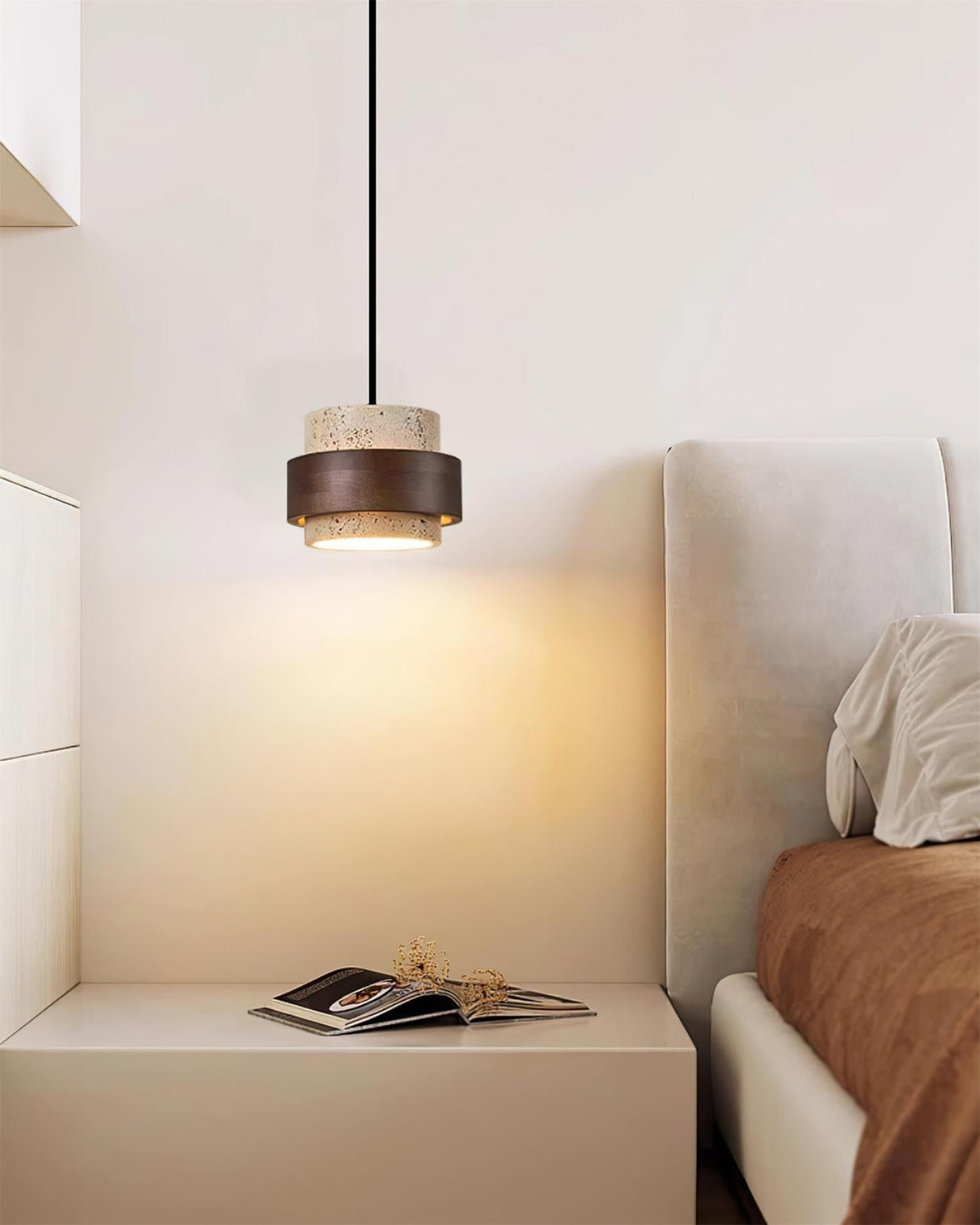 Avone Suspension à brancher en travertin et noyer - Neutralighting
