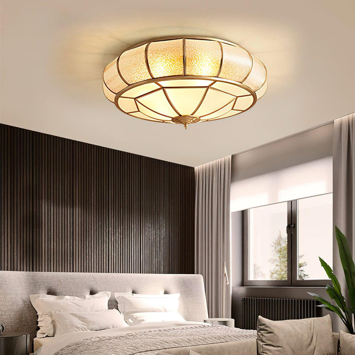 Ulrinara Postmoderne Luxe Tambour Laiton Verre Plafonnier - Neutralighting