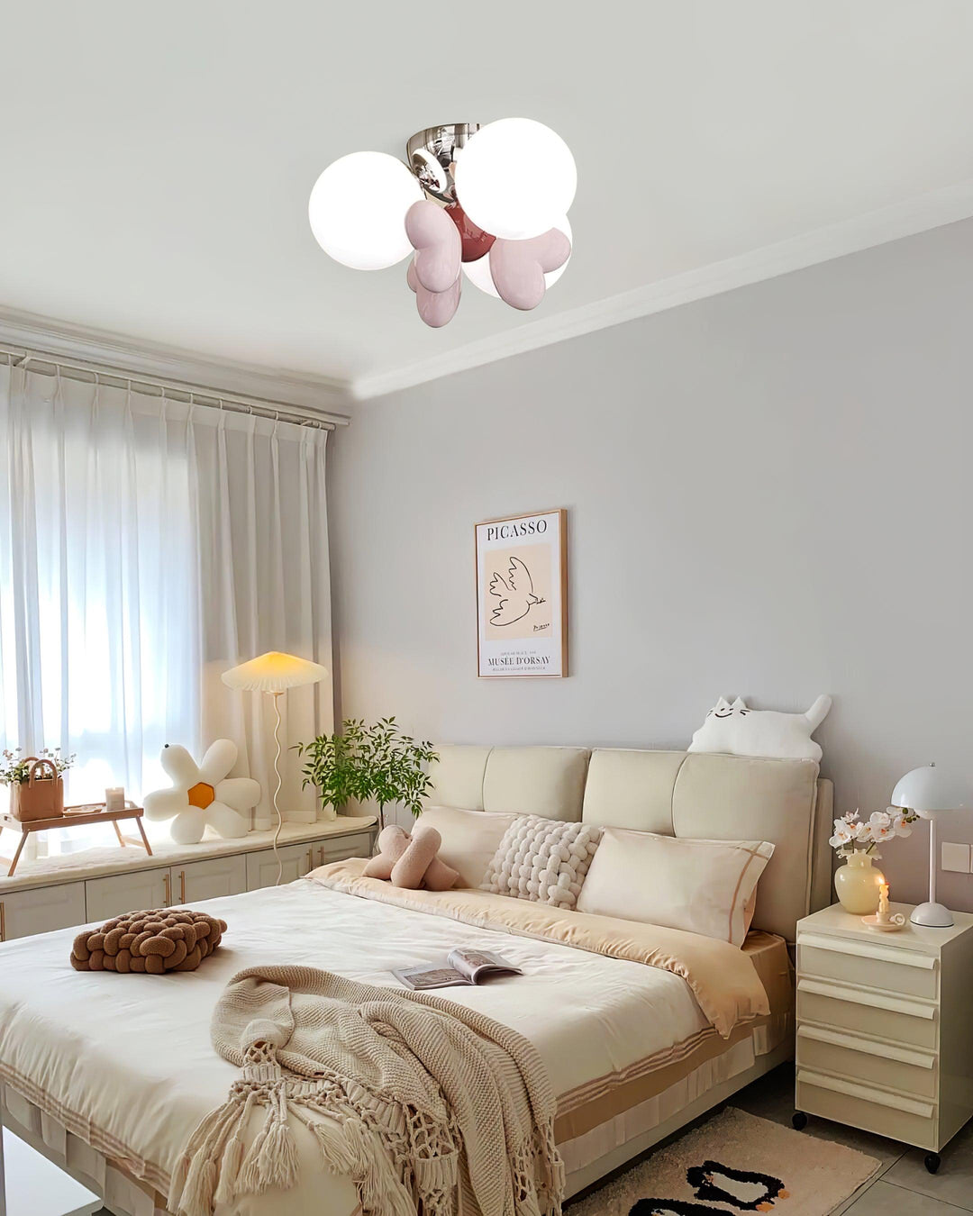 Nica Plafonnier Crème Globe Groupe Moderne Chambre - Neutralighting