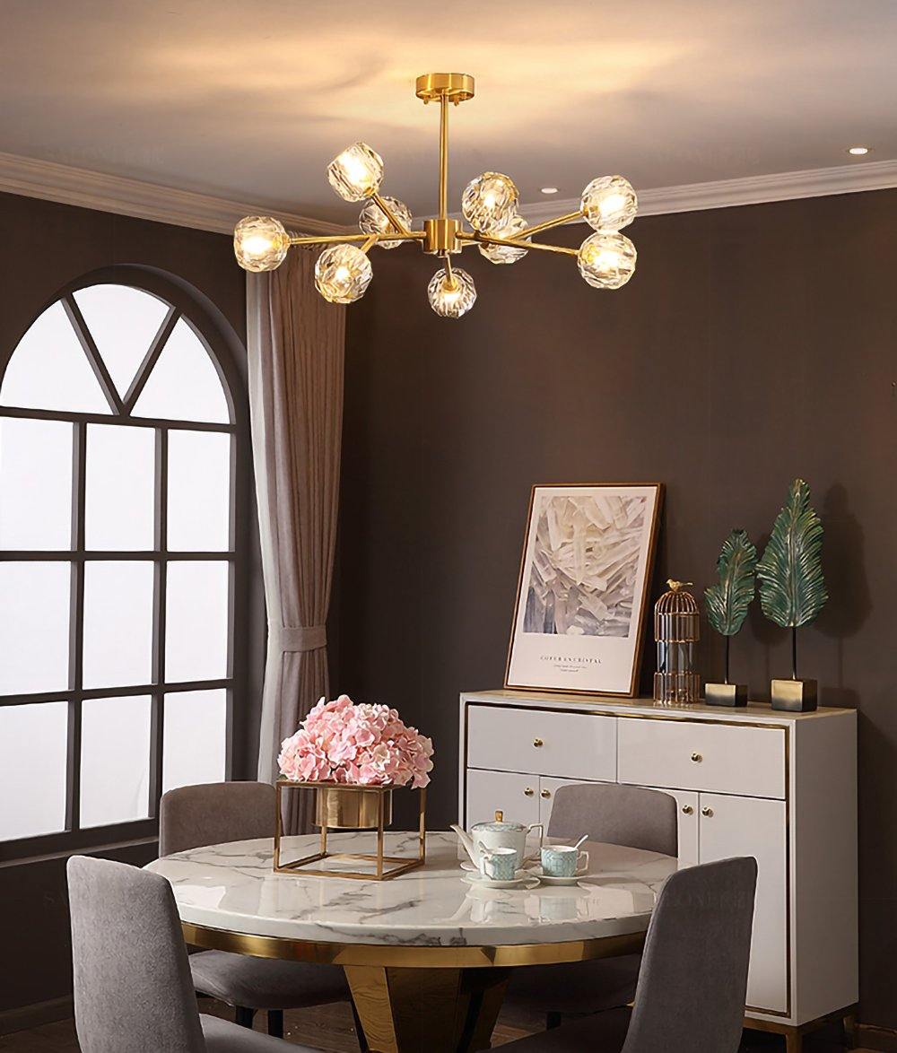 Lustra Suspension Lampe Boule en Cristal et Laiton en Grappe - Neutralighting
