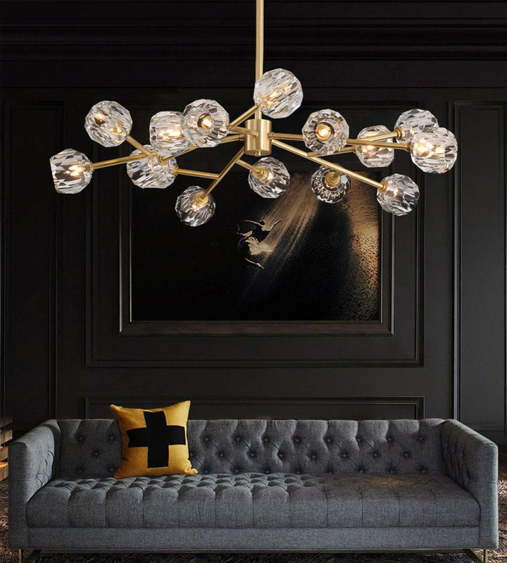 Lustra Suspension Lampe Boule en Cristal et Laiton en Grappe - Neutralighting