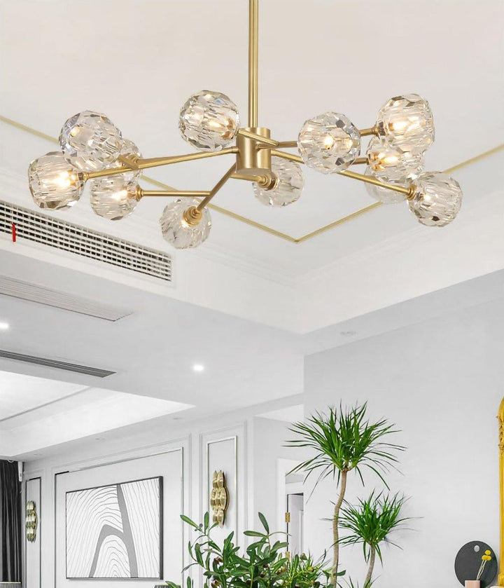 Lustra Suspension Lampe Boule en Cristal et Laiton en Grappe - Neutralighting