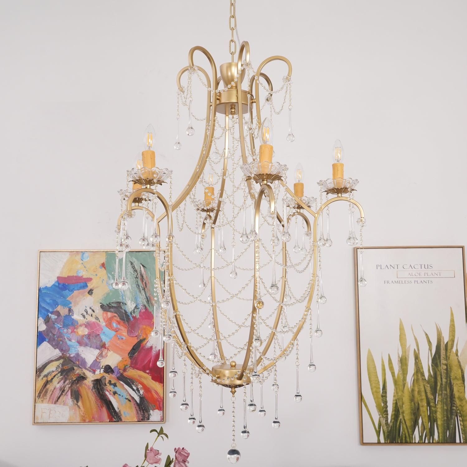 Lustra Chandelier Cage à Oiseaux avec Gouttes en Verre - Neutralighting