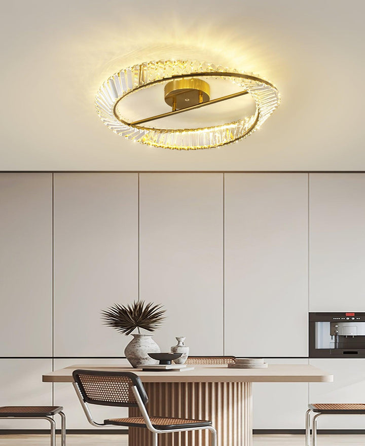 Lustra Plafonnier Anneaux en Cristal et Acier Inoxydable - Neutralighting