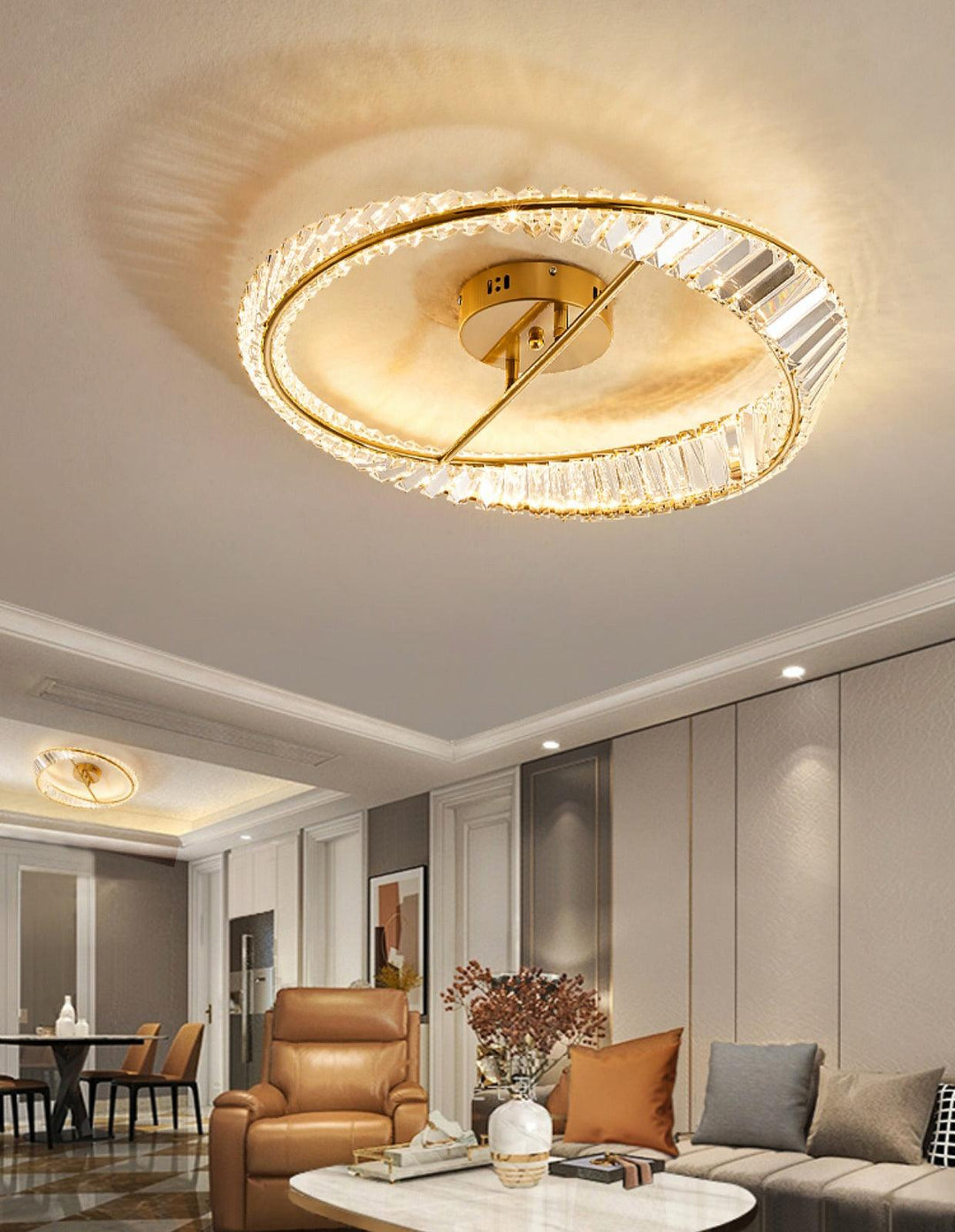 Lustra Plafonnier Anneaux en Cristal et Acier Inoxydable - Neutralighting
