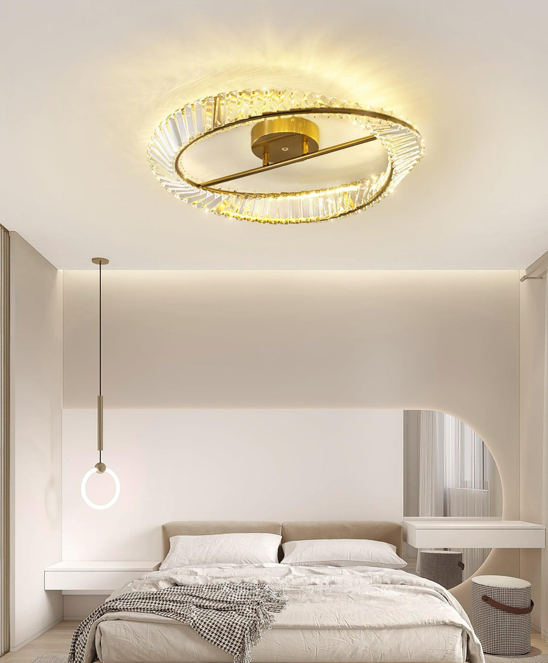 Lustra Plafonnier Anneaux en Cristal et Acier Inoxydable - Neutralighting