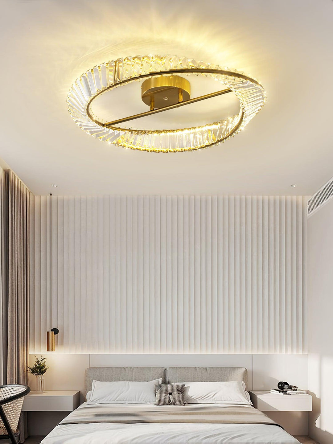 Lustra Plafonnier Anneaux en Cristal et Acier Inoxydable - Neutralighting