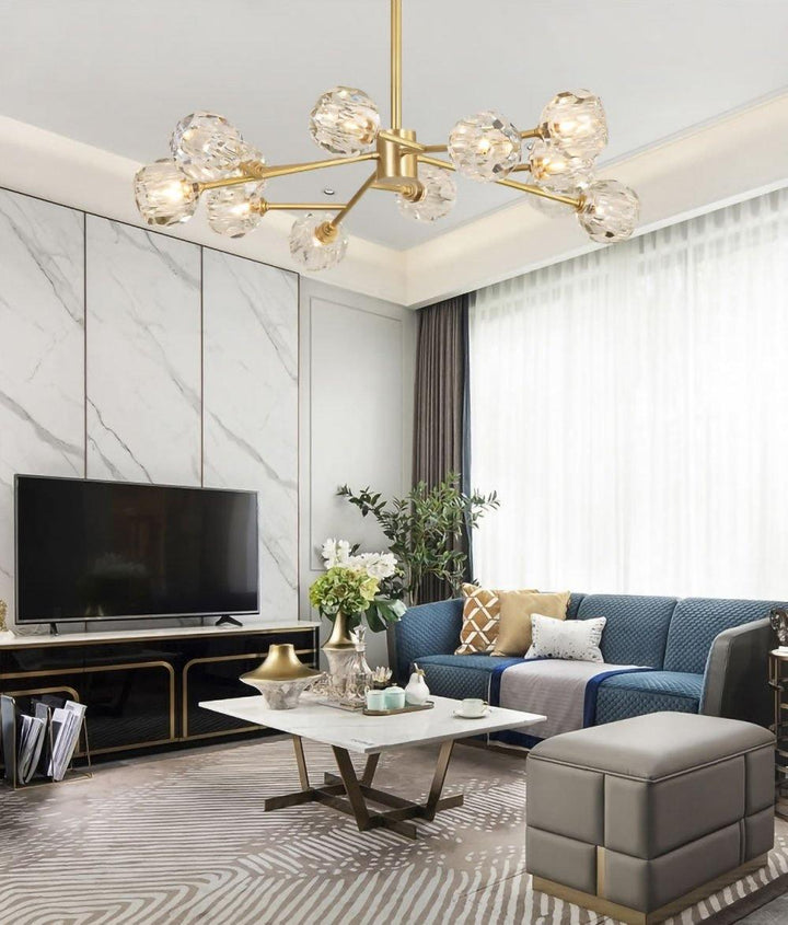 Lustra Suspension Lampe Boule en Cristal et Laiton en Grappe - Neutralighting