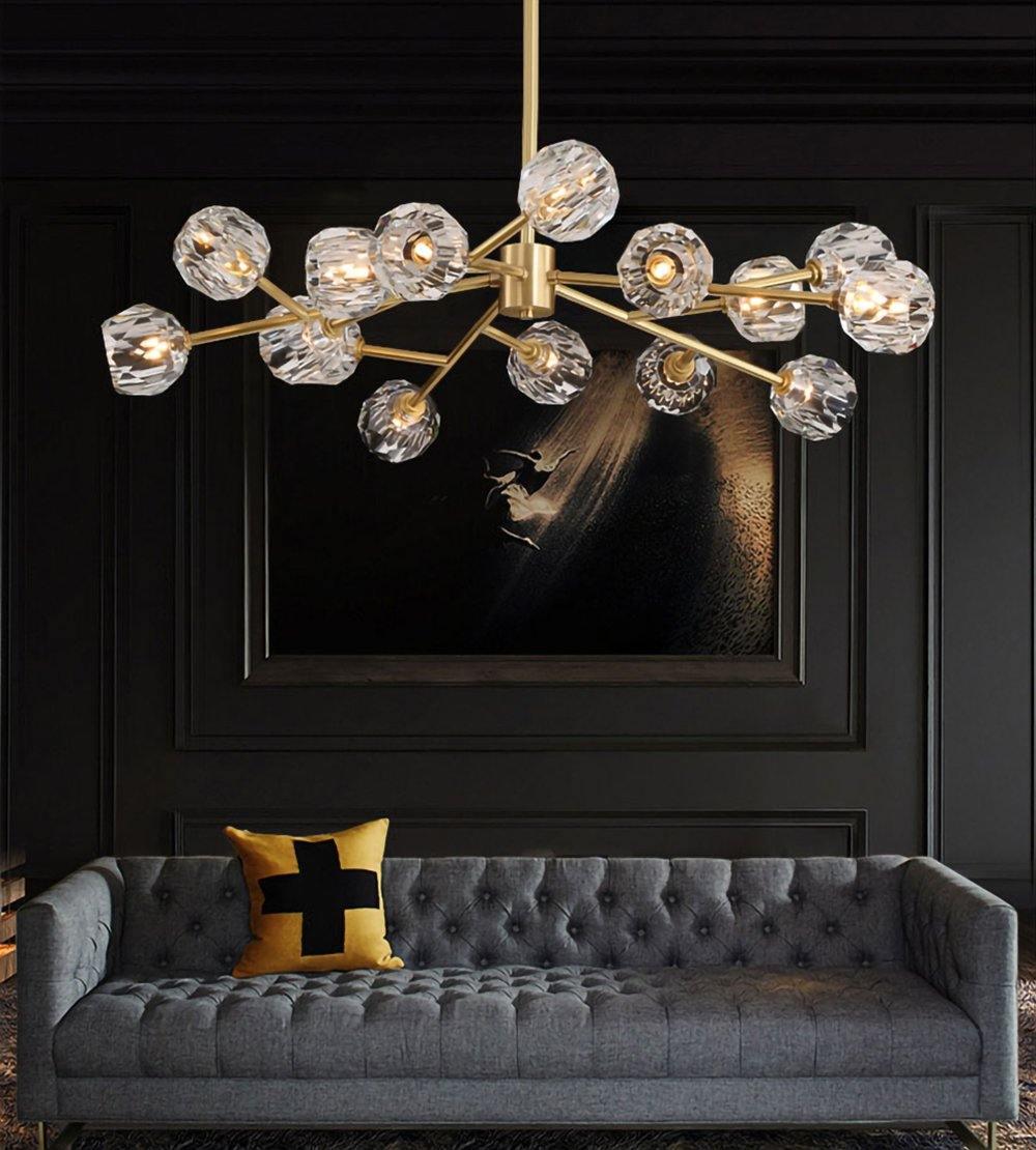Lustra Suspension Lampe Boule en Cristal et Laiton en Grappe - Neutralighting