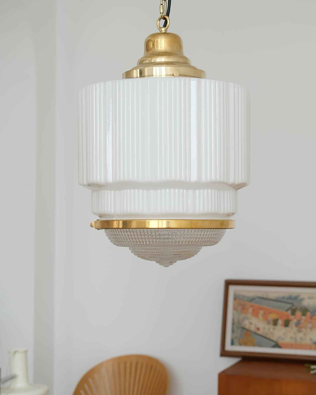 Lustra Suspension Laiton Verre Cannelé - Neutralighting