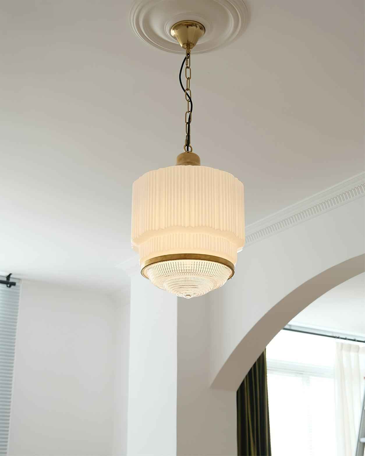 Lustra Suspension Laiton Verre Cannelé - Neutralighting