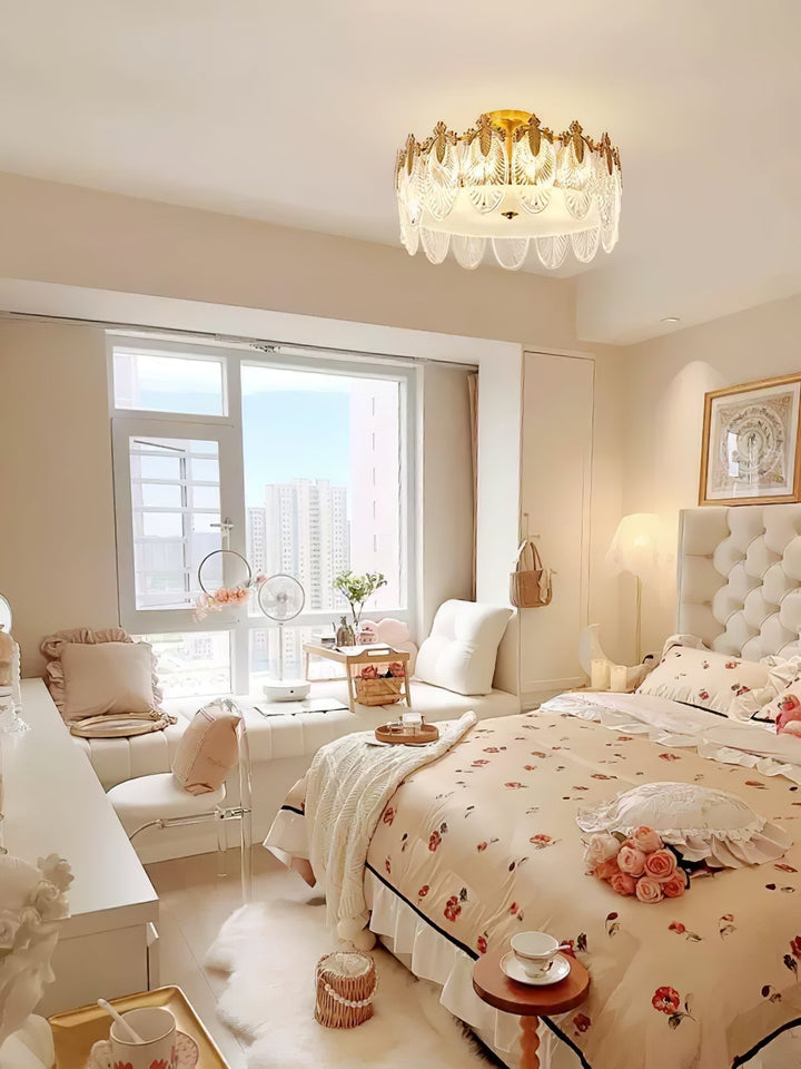 Lustra Chandelier en Verre Pétales avec Cadre Doré Rond - Neutralighting