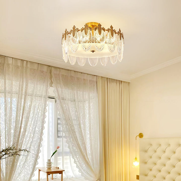Lustra Chandelier en Verre Pétales avec Cadre Doré Rond - Neutralighting