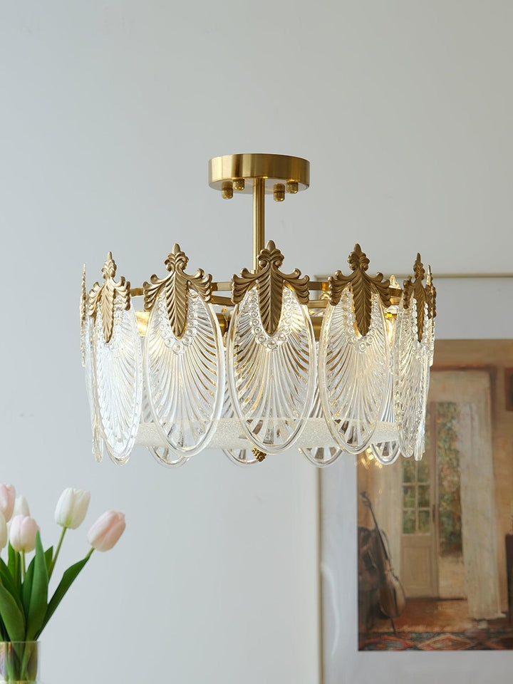 Lustra Chandelier en Verre Pétales avec Cadre Doré Rond - Neutralighting
