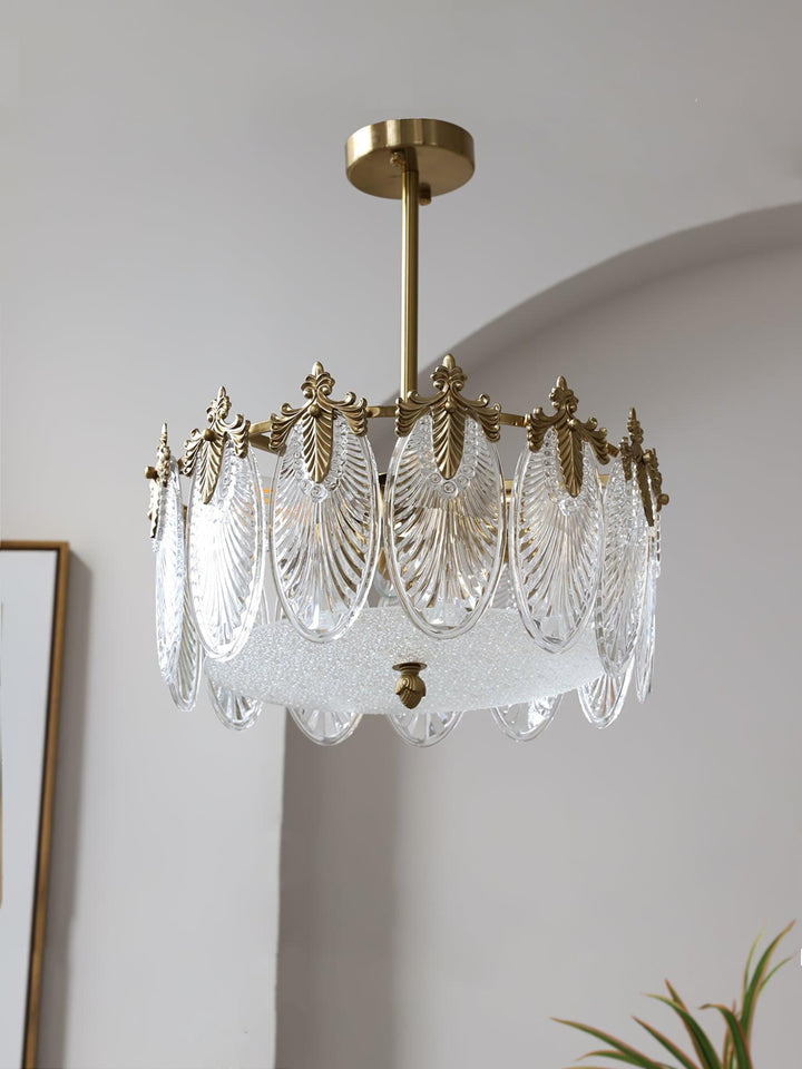 Lustra Chandelier en Verre Pétales avec Cadre Doré Rond - Neutralighting