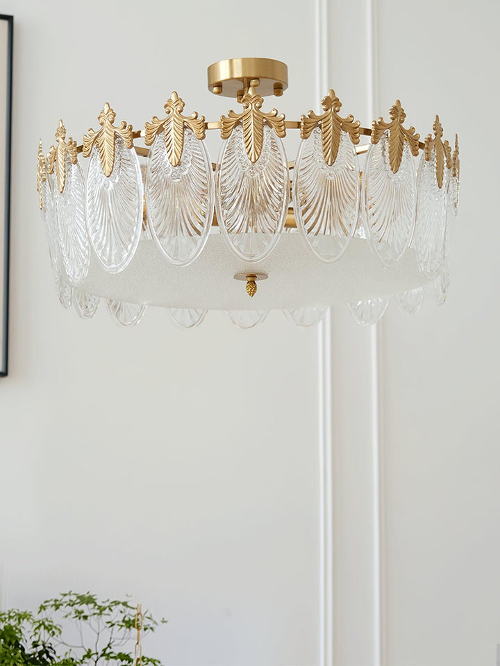 Lustra Chandelier en Verre Pétales avec Cadre Doré Rond - Neutralighting