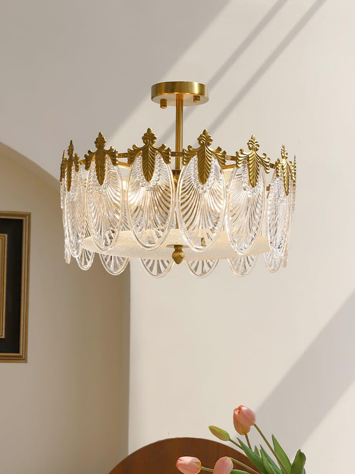 Lustra Chandelier en Verre Pétales avec Cadre Doré Rond - Neutralighting