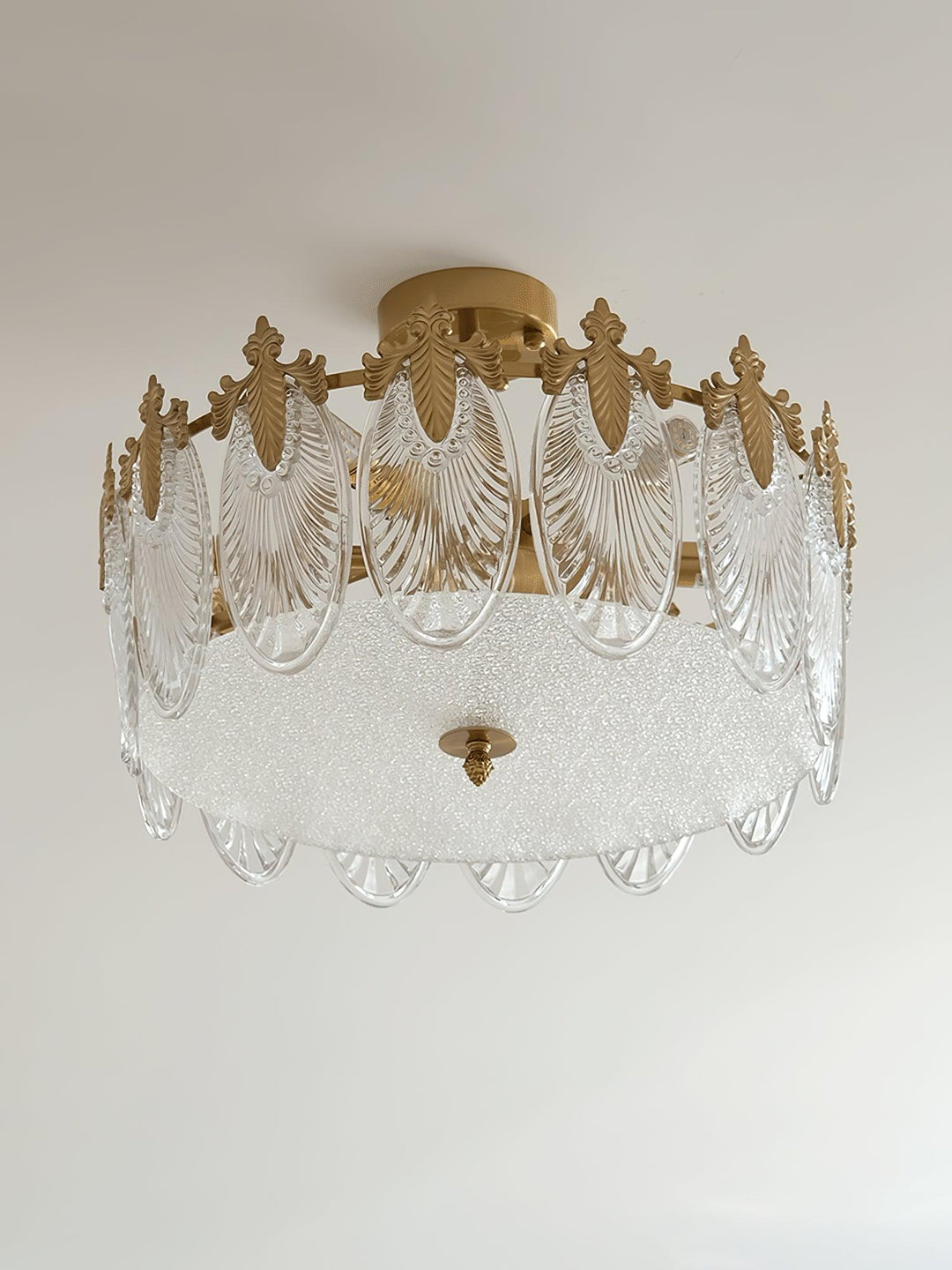 Lustra Chandelier en Verre Pétales avec Cadre Doré Rond - Neutralighting