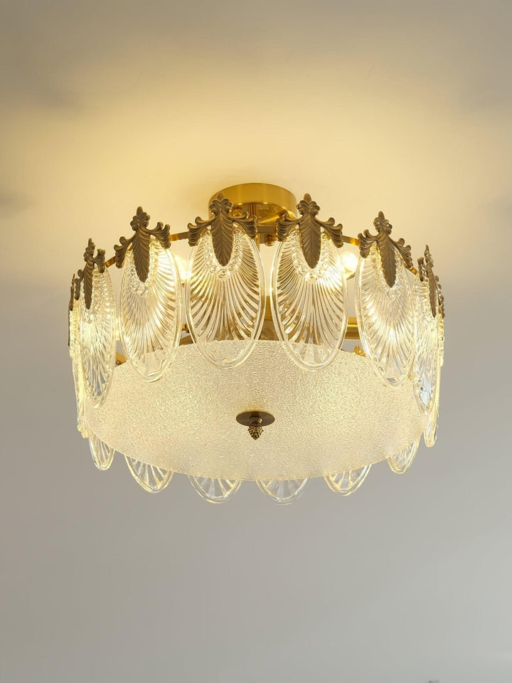 Lustra Chandelier en Verre Pétales avec Cadre Doré Rond - Neutralighting