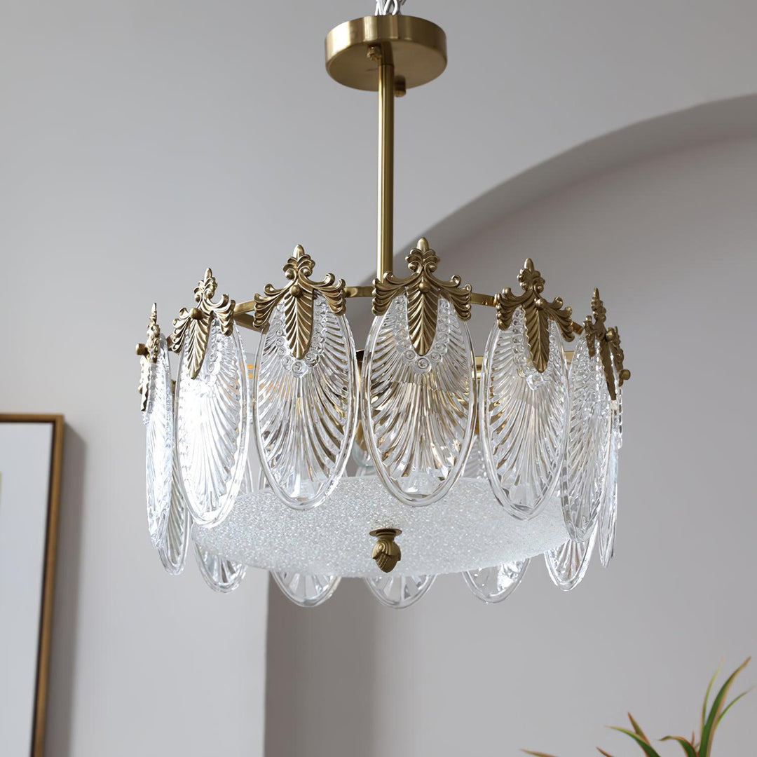 Lustra Chandelier en Verre Pétales avec Cadre Doré Rond - Neutralighting