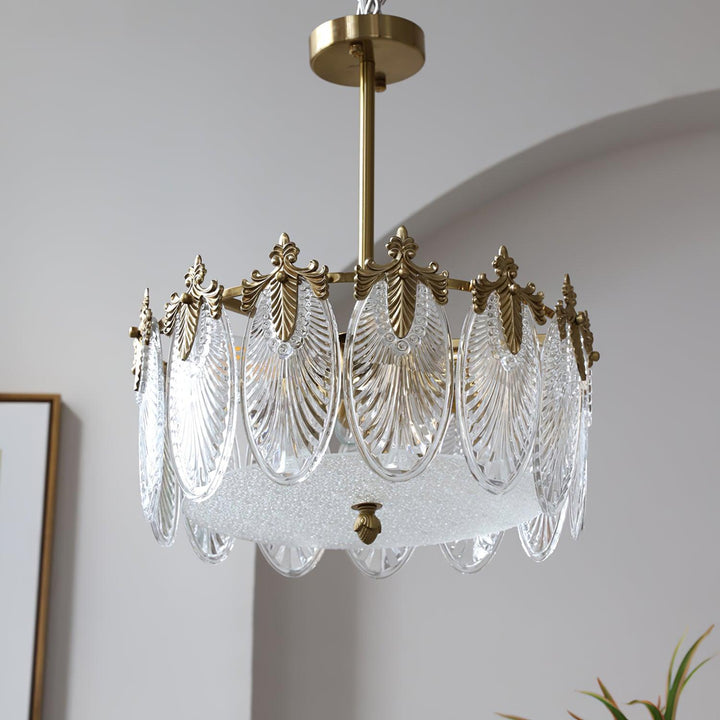 Lustra Chandelier en Verre Pétales avec Cadre Doré Rond - Neutralighting