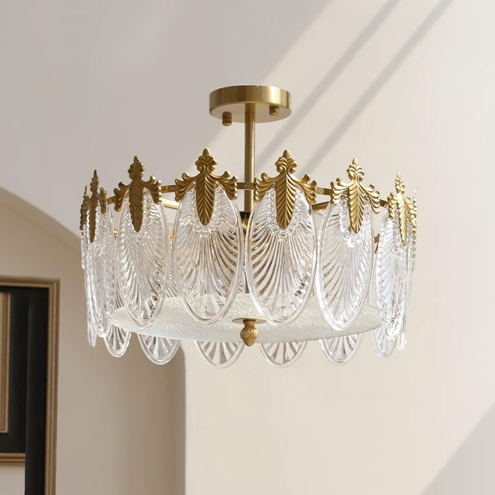 Lustra Chandelier en Verre Pétales avec Cadre Doré Rond - Neutralighting