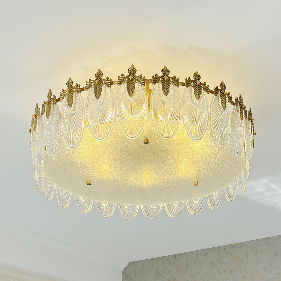 Lustra Chandelier en Verre Pétales avec Cadre Doré Rond - Neutralighting